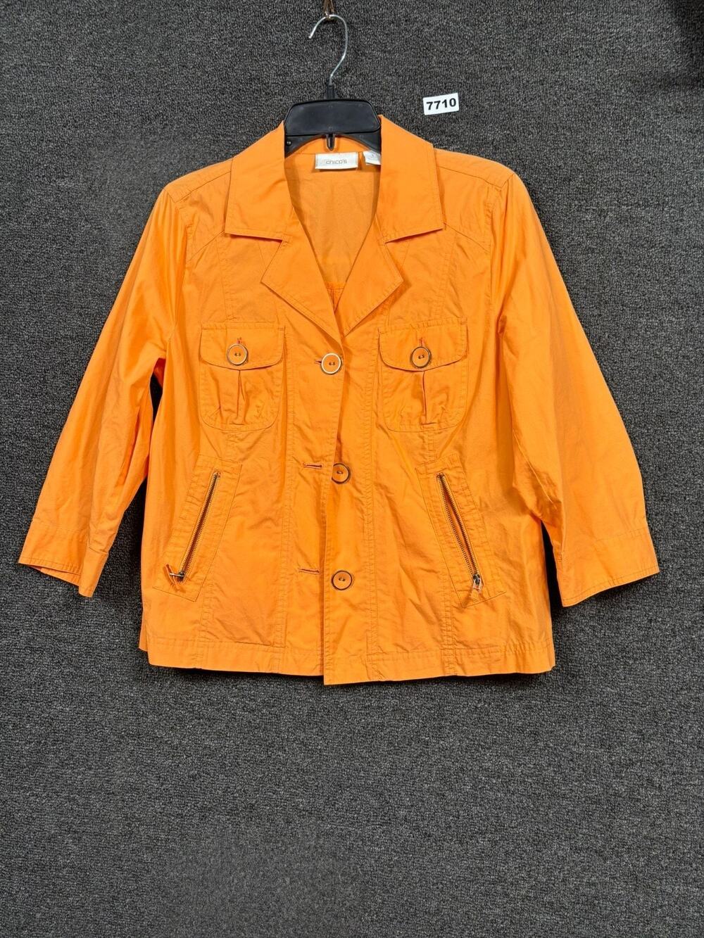 Chico's Utility Blazer Jacket Poplin Womens Size 1 US 8 Orange Zip Pockets